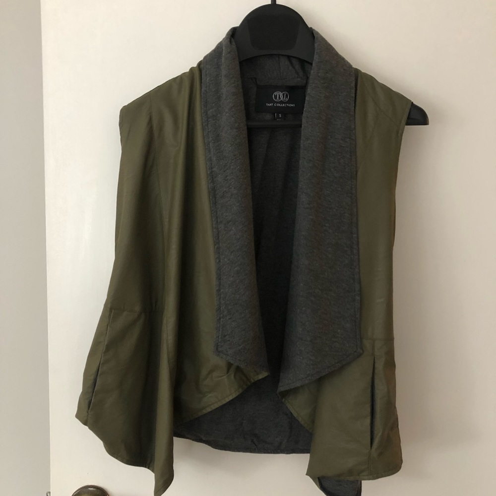 Faux Leather Vest, Olive Green and Gray